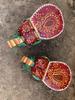 Hand Painted Wooden Elephant Stool Pair, Indian Folk Art Decorative Table