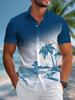 Europäischer und amerikanischer Stil Hawaiianisches Hemd Herren Freizeit Vielseitig Mode 1D bedrucktes Kokospalmenmuster Kurzarm