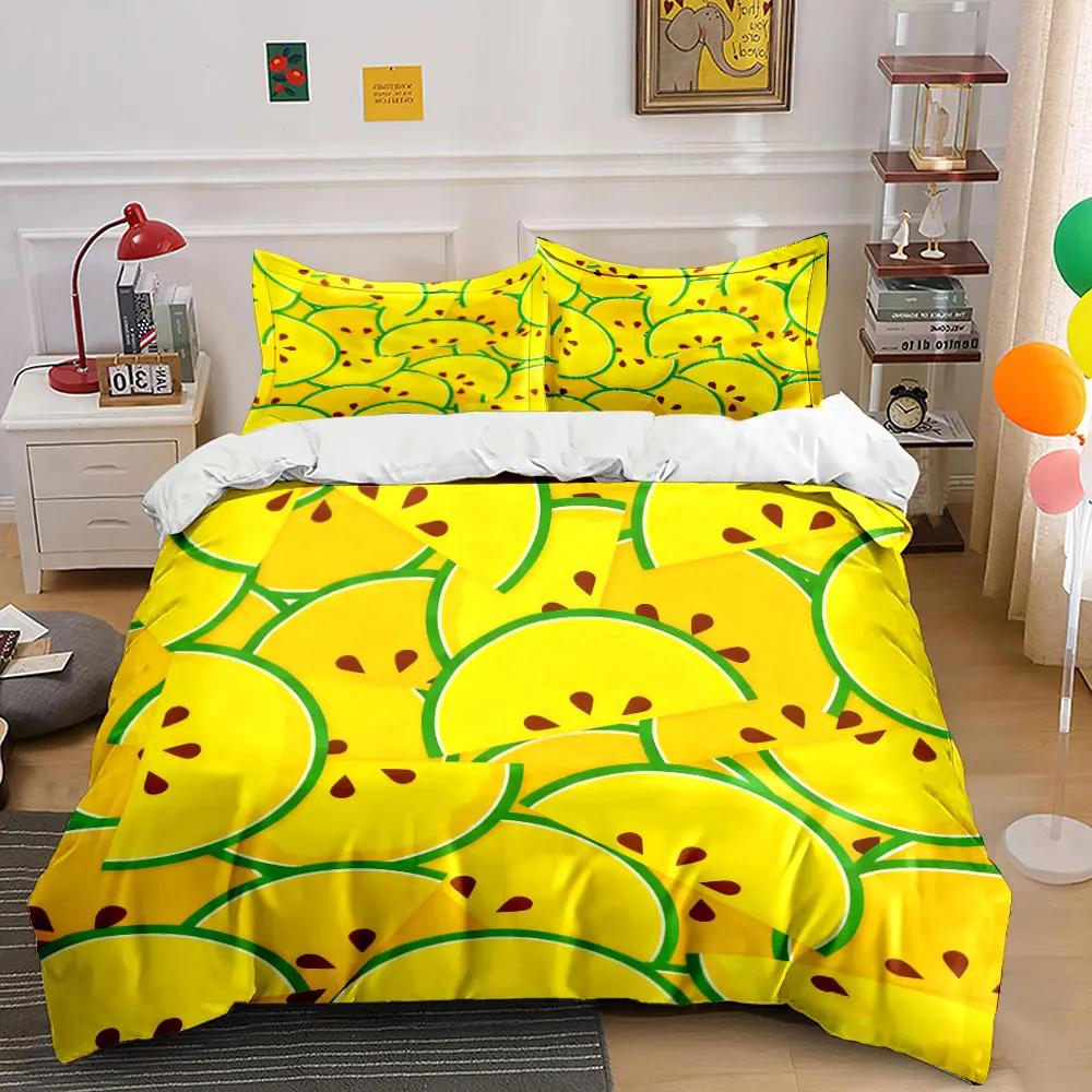 "Yellow Fruit Slice Decor Set" Soft Comfortable Duvet Cover Bedding Set Included 1*Duvet Cover & 2*Pillowcases, gift