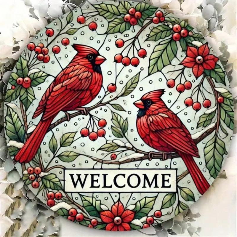 Metal Welcome Wreath Sign 8 Inch Round Wall Art for Home Cafe Halloween Decor
