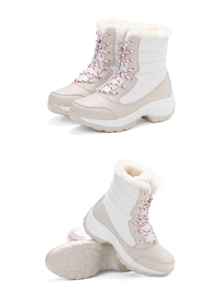 Women's Waterproof Leather Snow Boots - High-Top, Non-Slip, Mid-Calf with Warm Velvet & Thick Cotton Lining