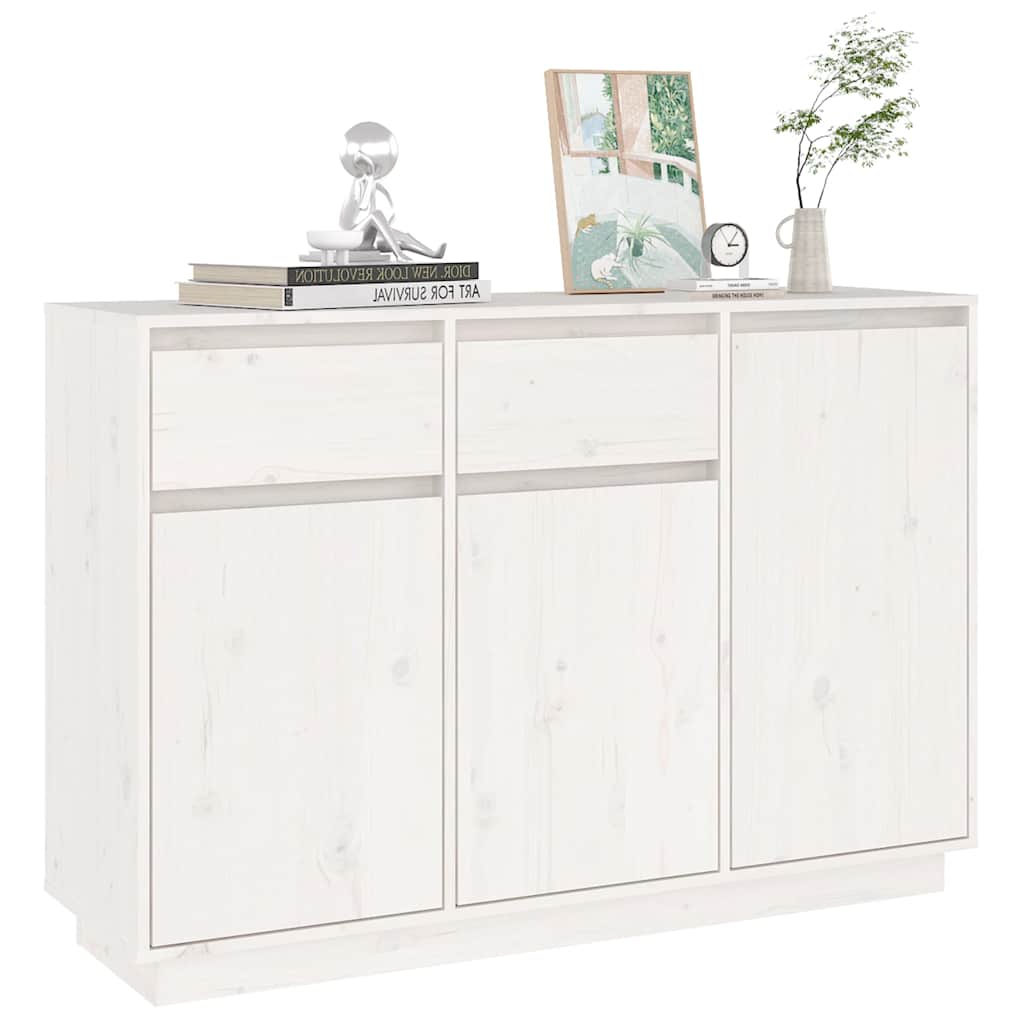 Sideboard White 110 x 34 x 75 cm Solid Pine Wood