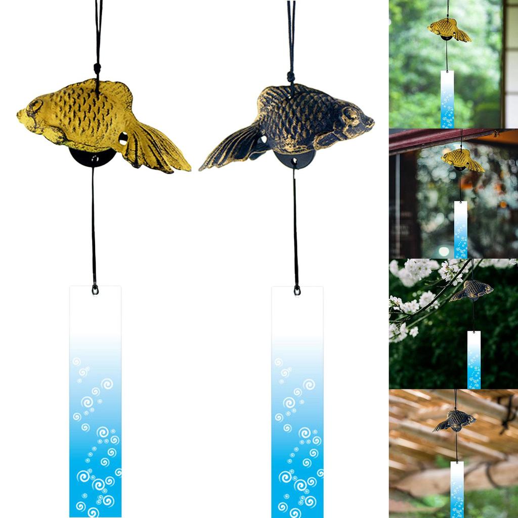 Cast Iron Wind Chime Goldfish Bless Bell Pendant Memorial Sympathy Small Wind Chime for Outside Balcony Patio Room Indoor