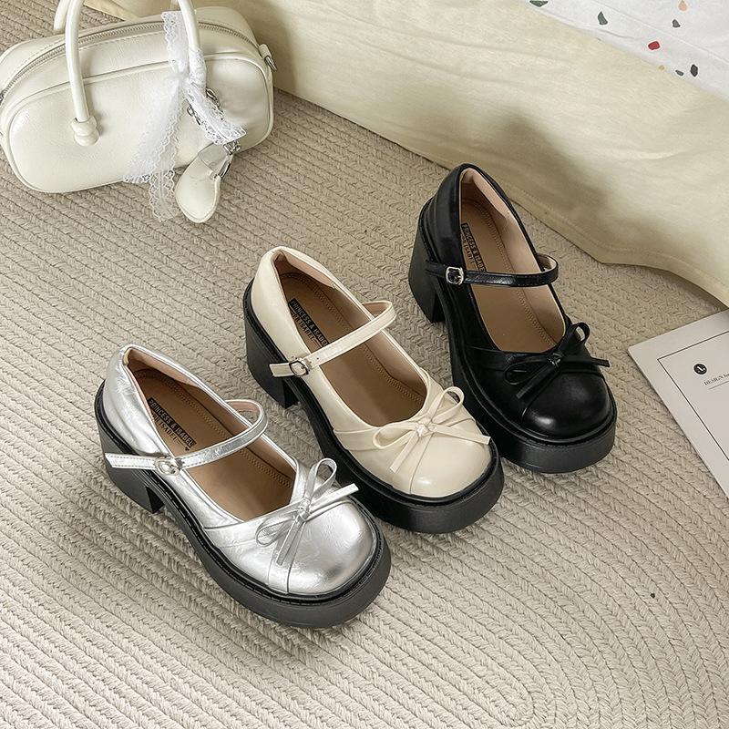 Fairy style French retro bow Mary Jane shoes female 2025 spring new small fragrant style gentle temperament high heels