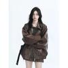 Herbst Winter Vintage Damenmode Reißverschluss Lederjacken Lange Ärmel Reine Farbe Oberbekleidung Koreanischer Ästhetizismus Harajuku Mäntel