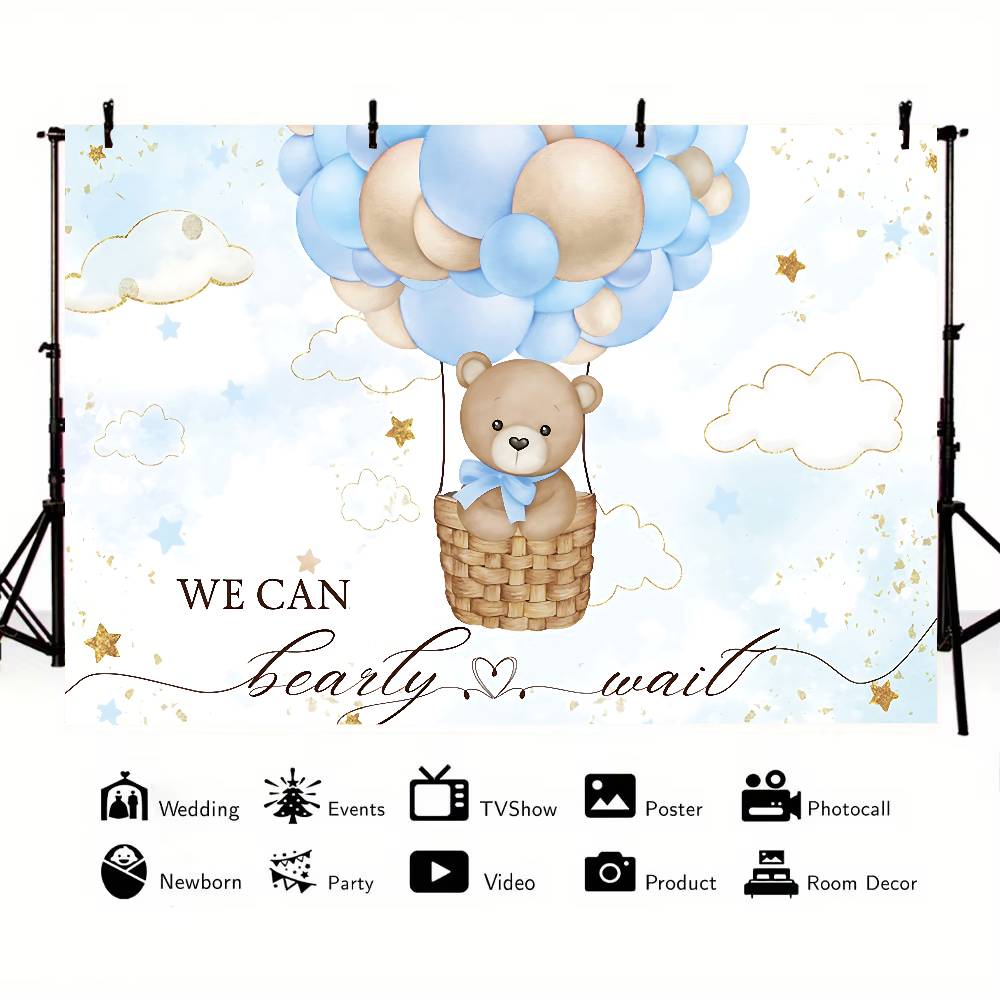 Aby Bear Hot Air Balloon Baby Shower Background Photography Castle Wizard Platform Decoration Gifts Props Poster