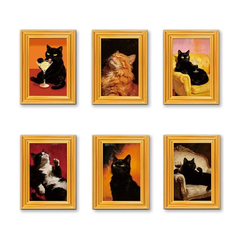 

Pack of 6 Cute Cats Fridge Magnets Funny Wooden Frame Decorative Magnetic Sticker for Refrigerator Decors Organization