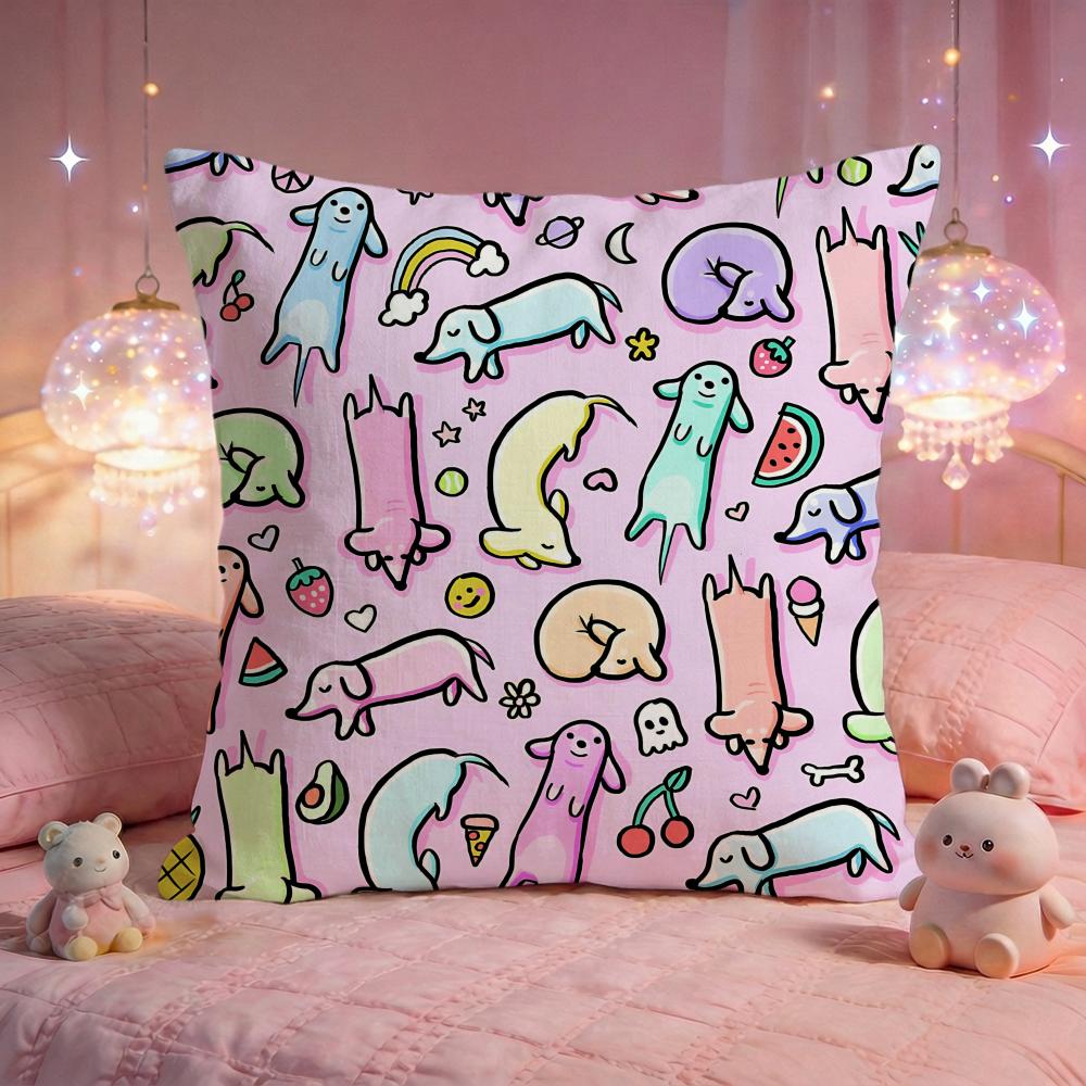 Cute Sausage Dog Pattern Cushion Cover Premium Comfort Reversible Pillow Cove Two in One Design for Any Room Car Interior