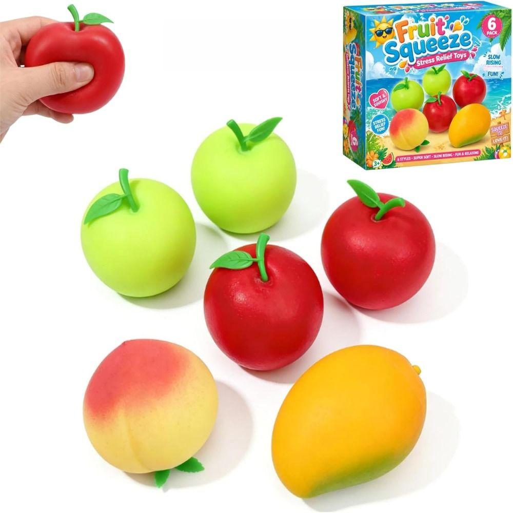 6Pcs Fruit Shape Stress Relieving Toy Slow Rebound Pinching Toy New Stress Ball Gift
