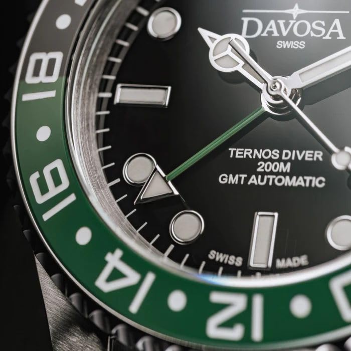 Davosa Ternos Ceramic GMT Automatic 20 ATM Water Swiss Silver Men's Watch, Resistant, Made, 161.590.07,