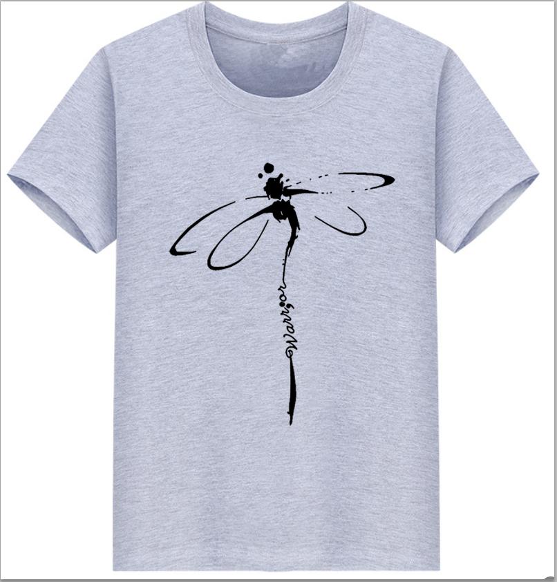 Tops Dragonfly Printed Original Collar Casual Base Shirt Short-sleeved Women's T-shirt Oversized T Shirt Clothes Tees