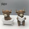Decorative Cow Statue Highland Bathroom Figurine Funny Scottish Cattle Sitting on Toilet Resin Calf Bedroom Animal Ornament Bathing Sculpture for Home