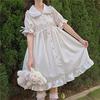 Lady Lazy Lolita Short Sleeve Round White Dress, Collar, Knee-Length, (L)