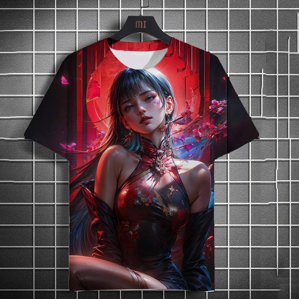 Trendy Men's 3D Personalized T-shirt Retro Anime Sexy Beauty Printed 3D HD Pattern Loose and Comfortable Daily Short Sleeve