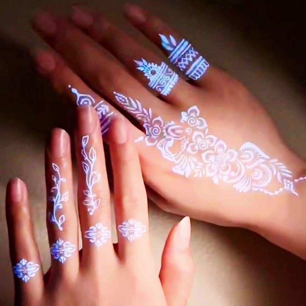 Wedding Tool Luminous Henna Tattoo Sticker White Body Art Sticker Lace Temporary Tattoo  Girls