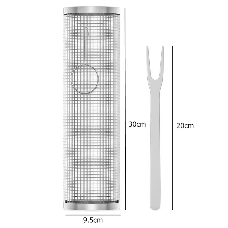 LMETJMA Rolling BBQ Korb Edelstahl BBQ Net Rohr Tragbare Outdoor BBQ Grill Mesh Camping Grill Rack JT50