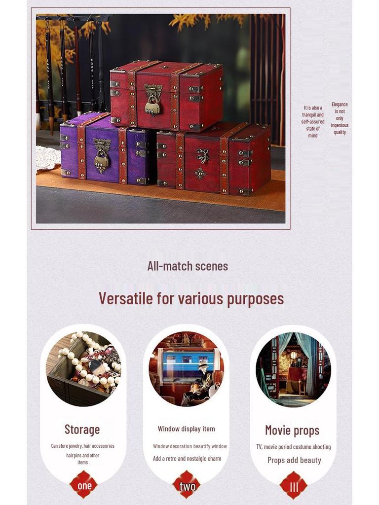 Retro Wooden Desktop Storage Box with Lockable Password - Treasure Chest Photography Prop