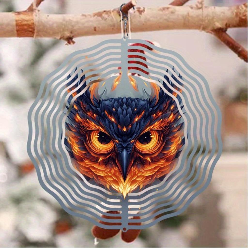 Flame Eagle Mandalala Wind Chime 2D Printed Metal Decor for Outdoor Garden Balcony Vibrant Orange Blue Feathers Handcrafted Eagle Design