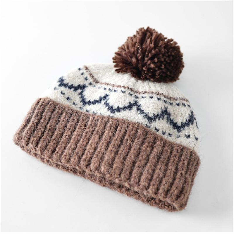 Women S Vintage Jacquard Knit Hat With Pom Pom Warm Ear Protection Cute Versatile