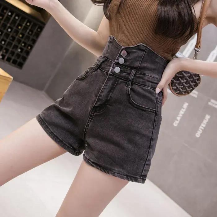 Fashion All-match Super High Waist Stretch Jeans Women Summer Loose High Waist Thin A-line Shorts