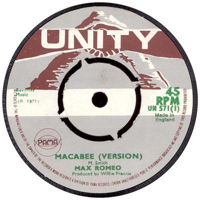 7inch Record MAX ROMEO  THE SOUL SYNDICATE  Macabee Version  Music Book UN571 Unity 1970 UK Reggae Ska  Dub Used