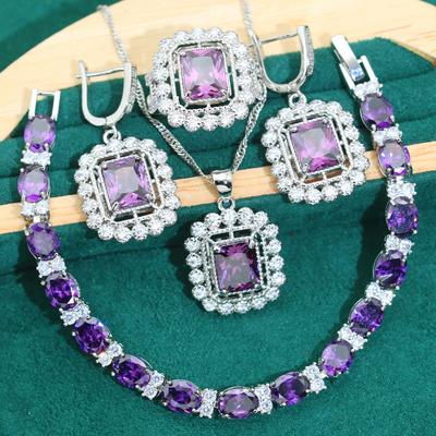 Europe and The United States New Jewelry Set Anti Allergic Zircon Bracelet Necklace Earrings Ring Jewelry Set