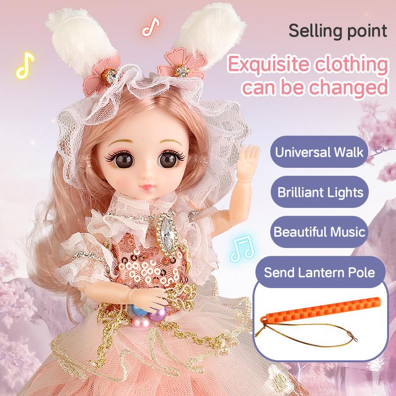 9 Inch Motorized Fashion Princess Doll With Led Lights And Music, Princess Toy Sets For Girls And Kids, Exquisite Birthday Gifts