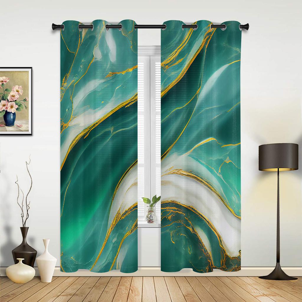 Marble Texture Aqua Curtains for Bedroom Living Room Drapes Kitchen Children's Room Window Curtain Modern Home Decor