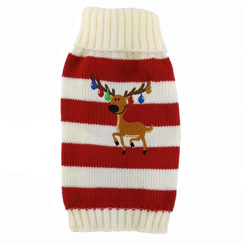 Cat Pet Puppy Dog Sweater Striped Knit Crocheted Christmas Reindeer Coat Clothes