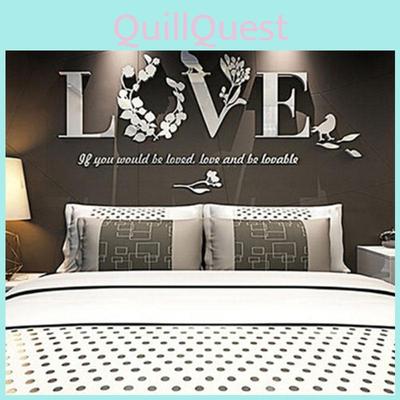 Premium Quality Home Decor 3d Mirror Love Wall Stickers With Acrylic Flower Design