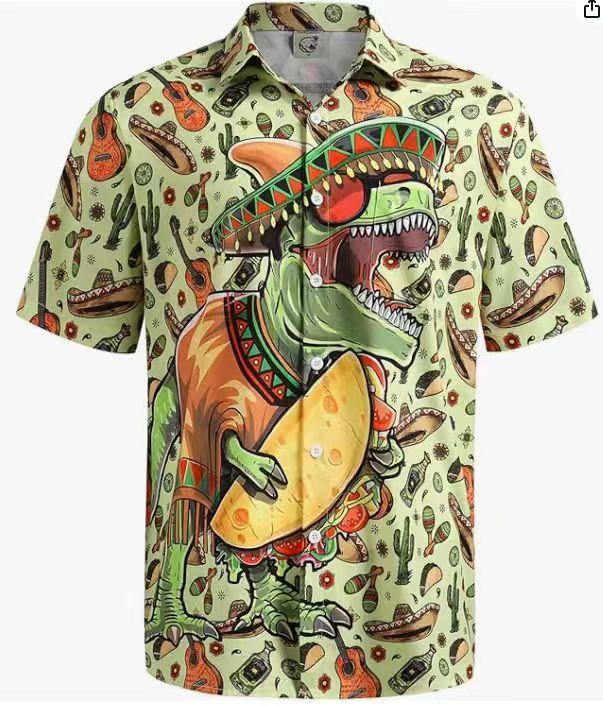 Summer Men's Beach Shirt Printed Hawaiian Short Sleeve Flower Shirt Boys