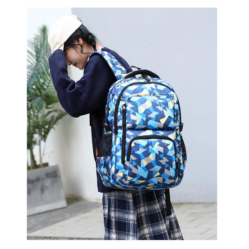 Mode Geometrische Print Rugzak voor Basisschoolleerlingen Meisje Tiener Lichtgewicht Nylon Schooltas Handheld Laptop Rugzak