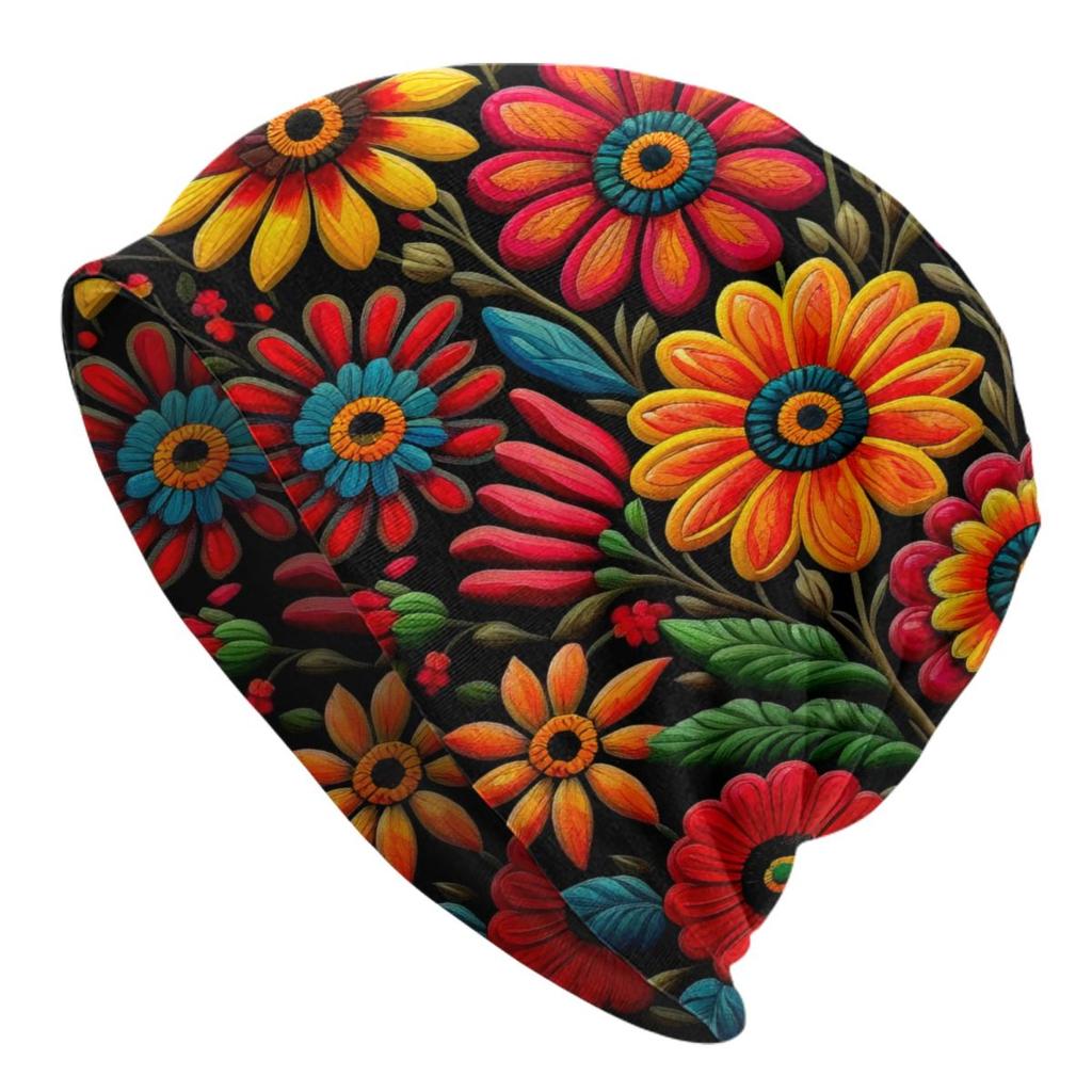 Custom Mexican Flower Skullies Beanies Caps Unisex Winter Warm Knitting Hat Women Unisex Cool Adult Bonnet Hats Outdoor Ski Cap
