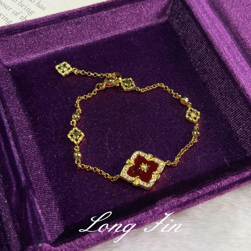 Vintage Floral Jewelry Set Women Gold Tone Red Agate Style Necklace Bracelet Ring Earrings With Zircon Accents