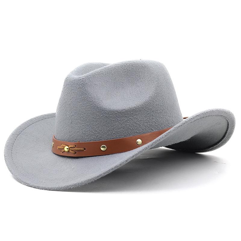 New woolen hat, western cowboy gift hat, brown belt, men's and women's couple hat, crimped hat