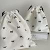 Small Drawstring Bags Cute Bow Makeup Pouch Portable Canvas Storage Bag