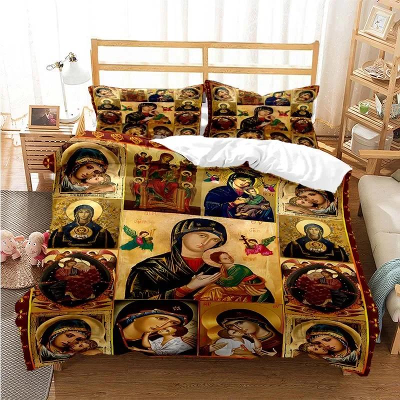 Virgin Mary Jesus Comfortable Duvet Quilt Cover Pillowcase Bedding Set Children Bedroom Decoration Home Textile