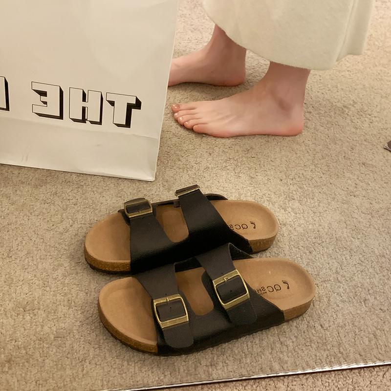 Fashion New Style Cork Footbed Popular Sandals for Women New Classic Solid Color Fashion Slippers with Arch Support Slip-on Suede Shoes