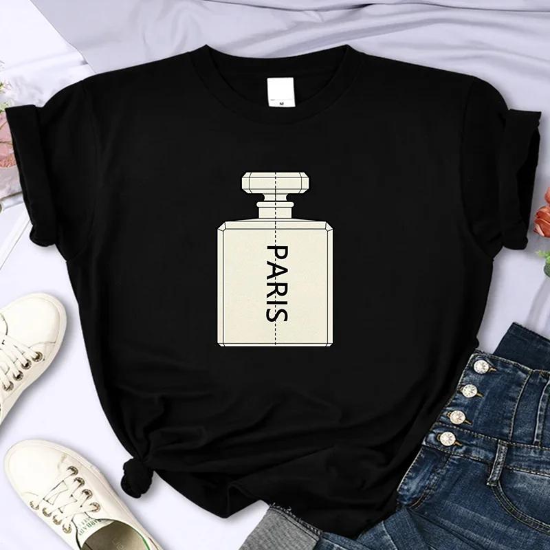 

For Women s Luxury Brand Perfume High-Quality Summer Print T-shirt Casual Oversized Y2k Personality Sleeve O-neck S