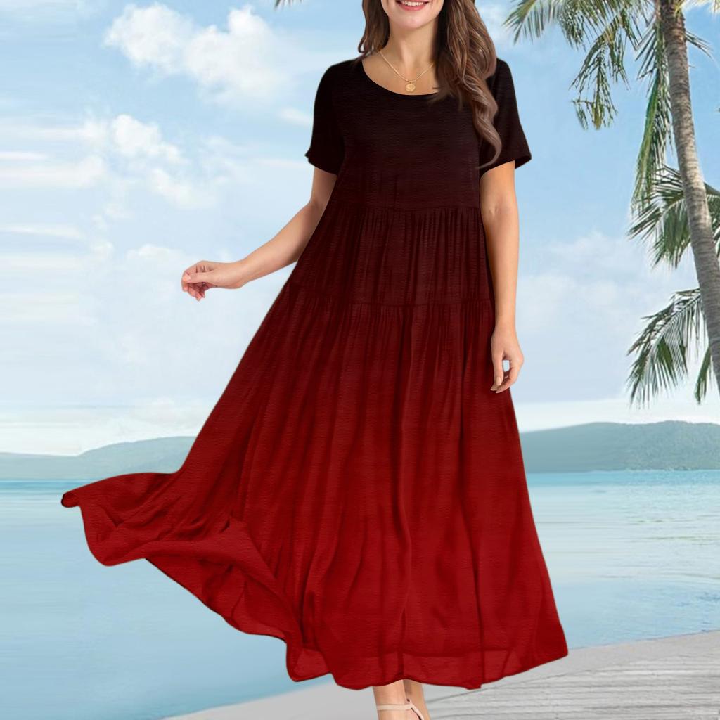 Women's Fashion Casual Loose Gradient Printed Short Sleeve Dress