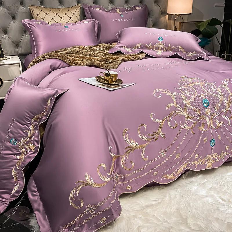 European-Style Bed Sheet Four-Piece Set 100 Cotton High-End Atmospheric Ice Silk Quilt Cover Pure Cotton Bedding
