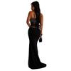 C6989 European & American Fashion Women's Rhinestone Mesh Long Dress
