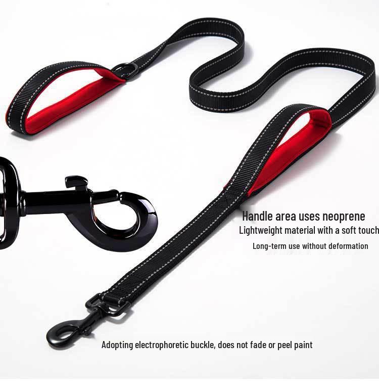 Reflective Explosion-Proof Shock-Absorbing Double-Handle Leash for Large Dogs