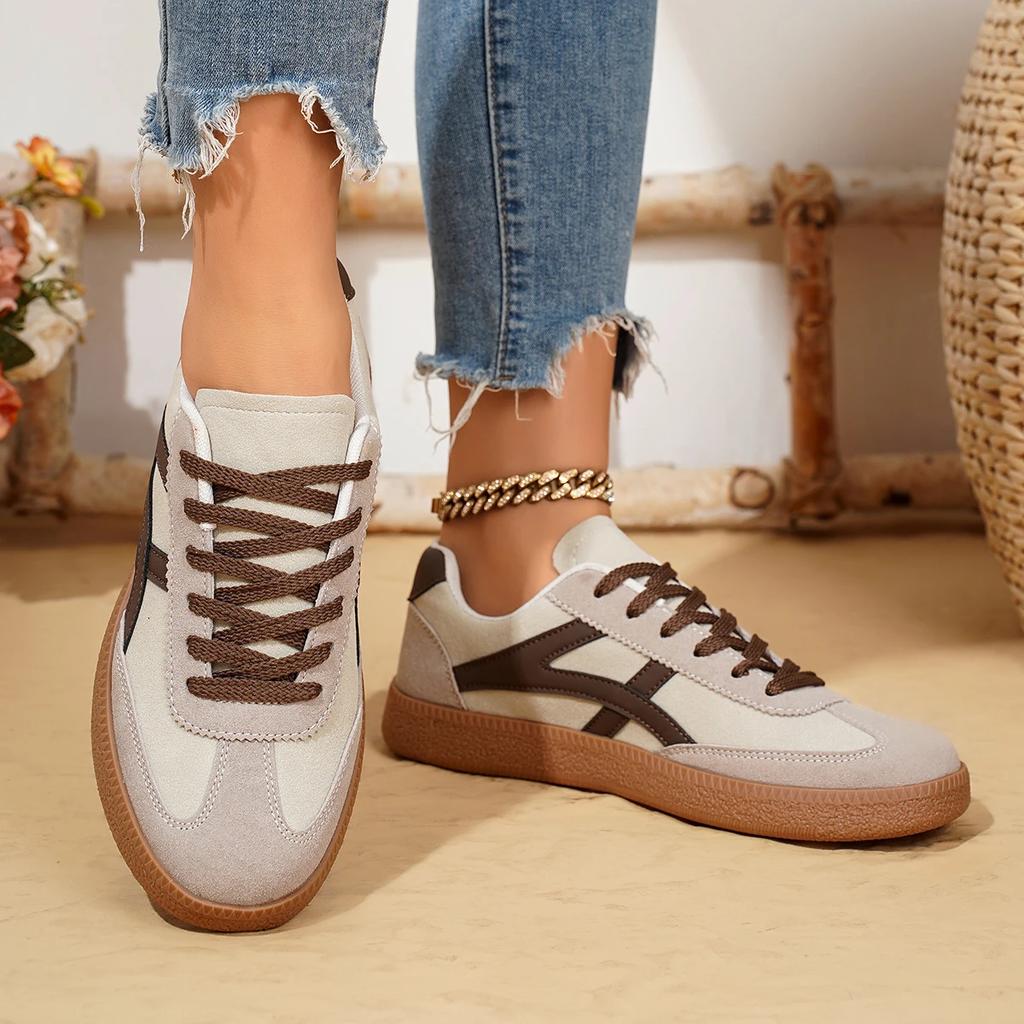 Damskie lekkie i oddychające buty sportowe - Casualowe buty na płaskiej podeszwie ze sznurowaniem, z okrągłym noskiem, odpowiednie do codziennego noszenia, buty casualowe