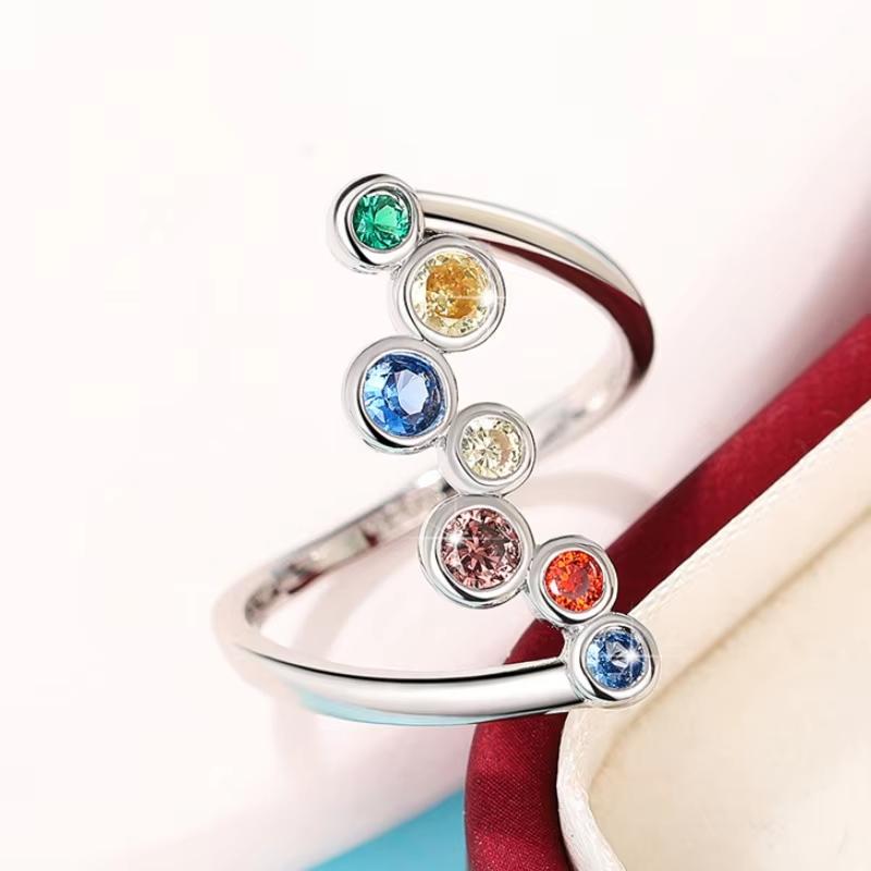 Jianjie Women's Colors Round Zirconia Design Bending Rings Dainty Party Gifts Wide Ring Charming Jewelry  Tide