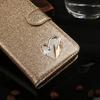 Custodia a Portafoglio Magnetica con Strass Diamante Cuore d'Amore per iPhone 17 16 15 14 13 12 XR XS 11 Pro Max Custodia Flip Pelle Glitter
