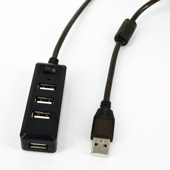 USB 2.0 Verlängerungskabel mit 4-Port-Hub und Chip, Stecker auf Buchse, Reines Kupfer, Erhältlich in 3m, 5m und 10m Länge