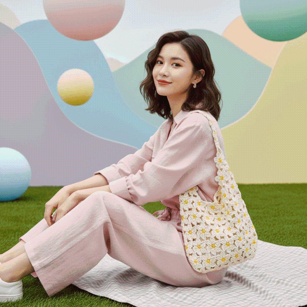Eco-Friendly Cotton Hand-Knitted Hobo Bag Cotton Yarn Shoulder Bag  Picnic Aesthetic Gear