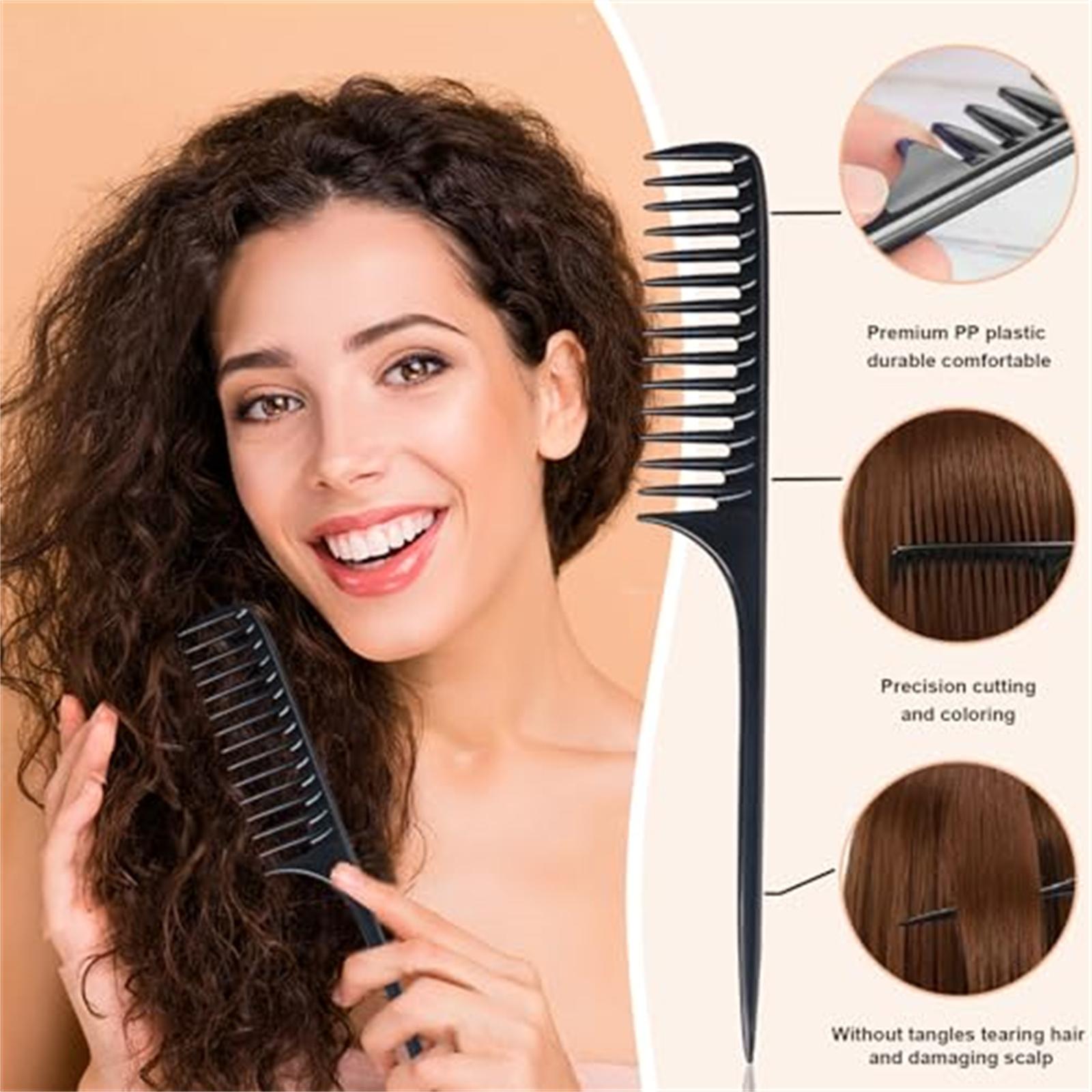 

4 шт./1 шт. расческа с широкими зубцами и крысиным хвостом, распутывающая расческа для проборов, расческа для влажных вьющихся волос, расческа для укладки волос для женщин и мужчин Hair Comb чёрный