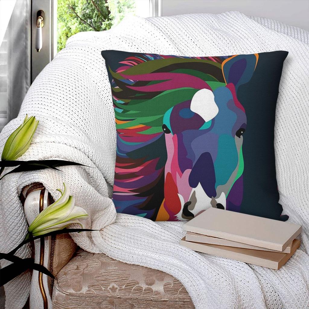 Horse Running Square Pillowcase Pillow Cover Polyester Cushion Decor Comfort Throw Pillow for Home Bedroom